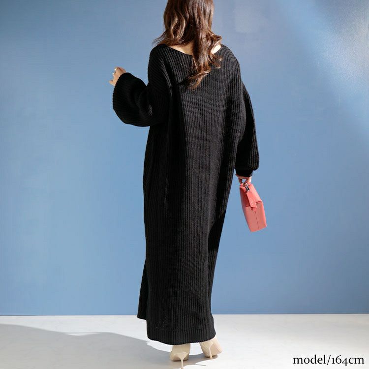 大きいサイズ レディース ロング丈ニットワンピース　and-u5370