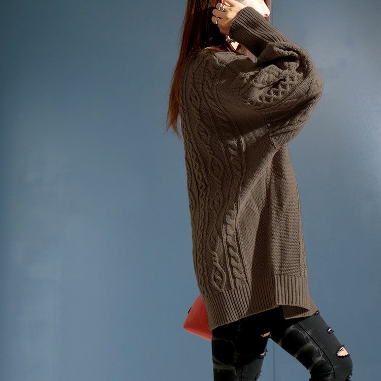 大きいサイズ レディース ボリューム袖ケーブルニットプルオーバー　and-u5365