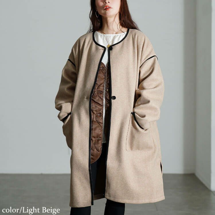 大きいサイズ レディース 3way中綿ライナー付きパイピングガウンコート　fem-231