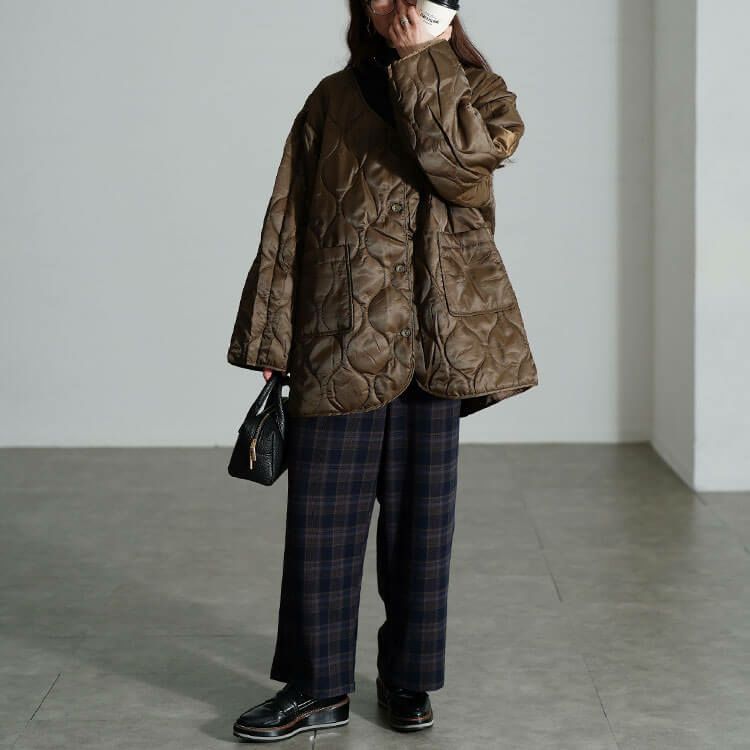 大きいサイズ レディース 3way中綿ライナー付きパイピングガウンコート　fem-231