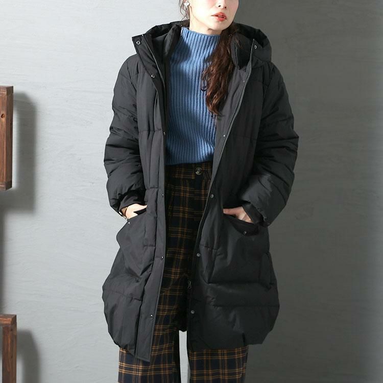 大きいサイズ レディース ロングファイバーダウンコート　mnfk-222709 ブラック