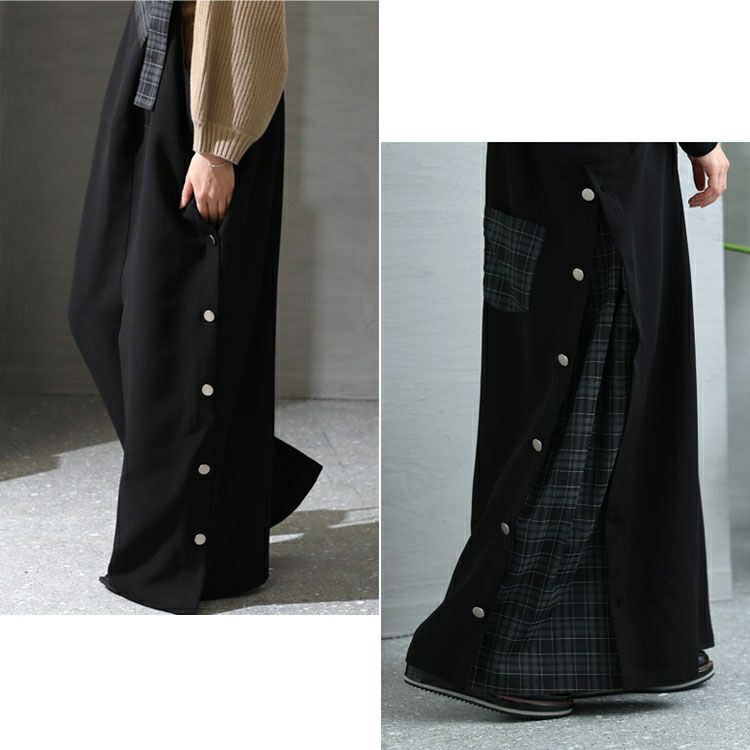 大きいサイズ レディース アシメチェック柄サロペットパンツ　sw-0511