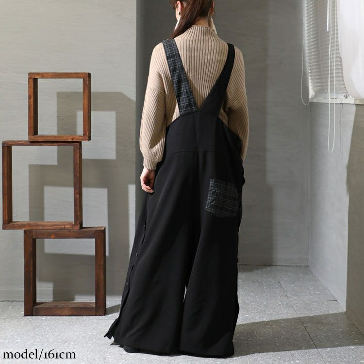 大きいサイズ レディース アシメチェック柄サロペットパンツ　sw-0511