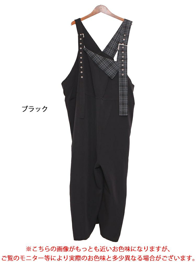 大きいサイズ レディース アシメチェック柄サロペットパンツ　sw-0511