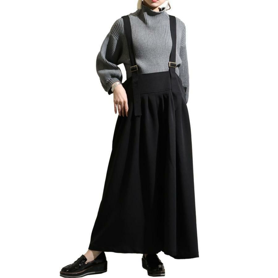 大きいサイズ レディース マキシ丈サロペットスカート　sw-0512 ブラック
