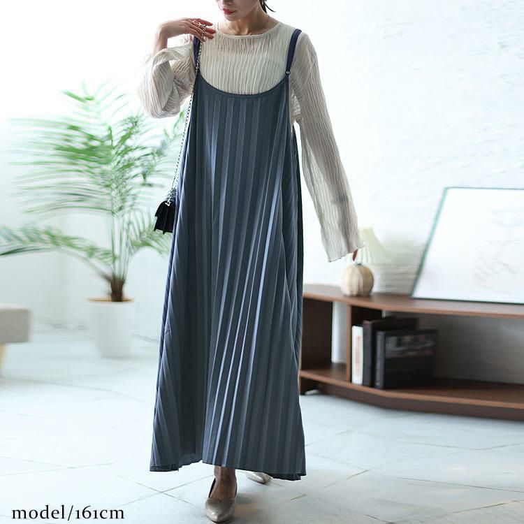 大きいサイズ レディース プリーツキャミワンピース　fem-313 ブルーグレー