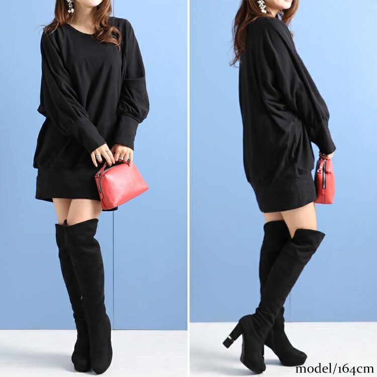 大きいサイズ レディース リブ袖ドルマンチュニック　kt-42001