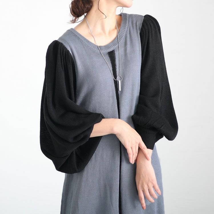 大きいサイズ レディース センターライン配色ニットワンピース　bro-0005