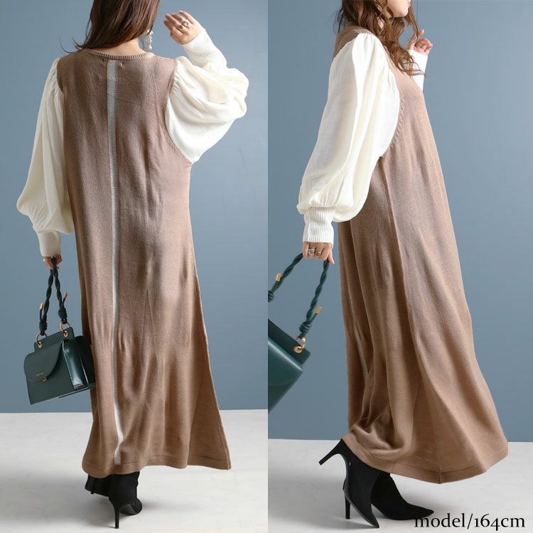 大きいサイズ レディース センターライン配色ニットワンピース　bro-0005