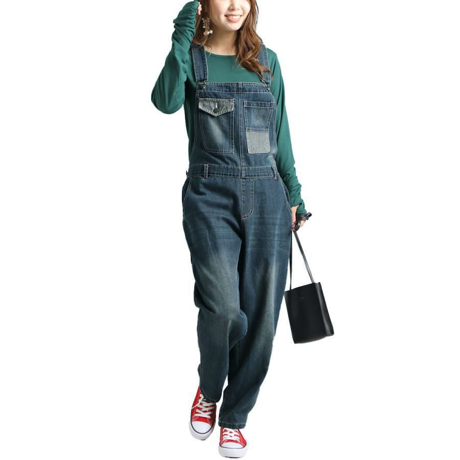 大きいサイズ レディース デニムサロペットパンツ　jp431 ブルー