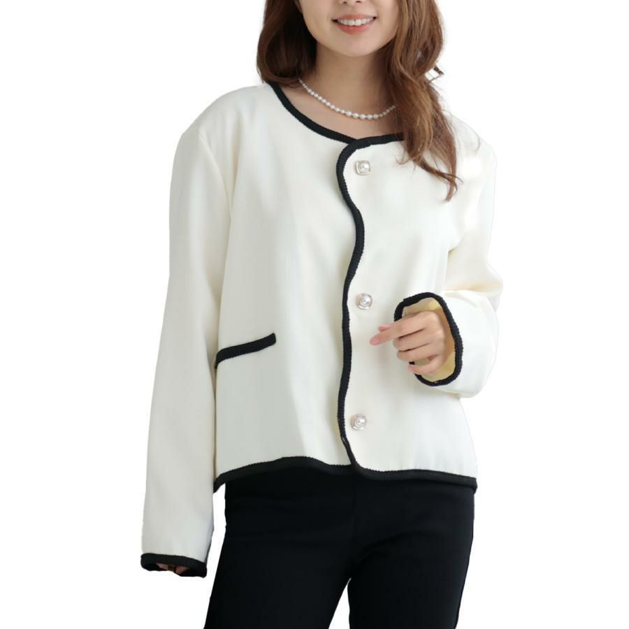 大きいサイズ レディース フロントウェーブフェミニンジャケット　goldy-1172 ホワイト