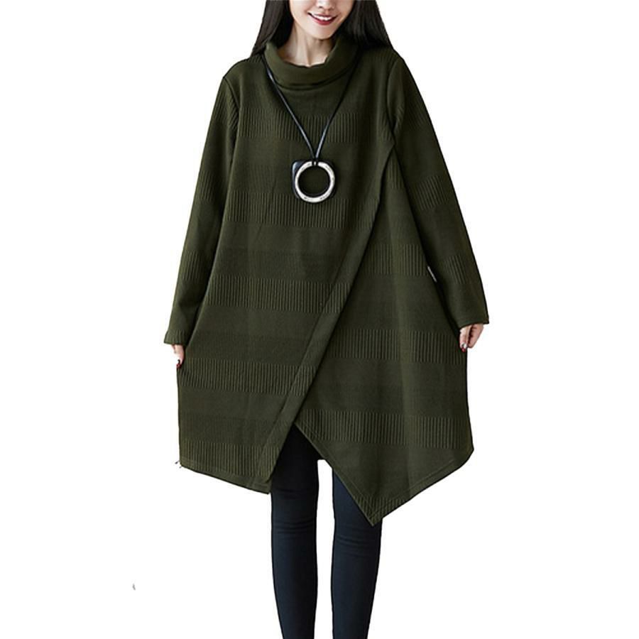 大きいサイズ レディース ハイネックチュニック　goldy-1150 カーキ