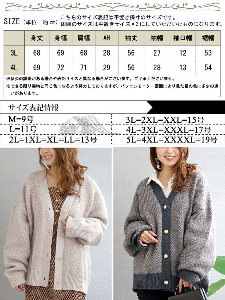 大きいサイズ レディース ニットカーディガン　and-u5625