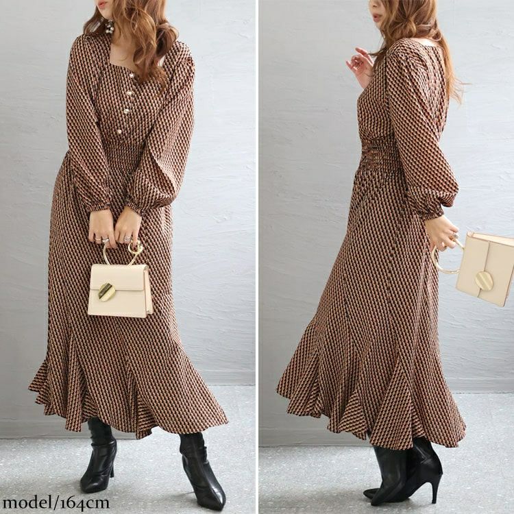 大きいサイズ レディース ウエストシャーリングワンピース　fem-304