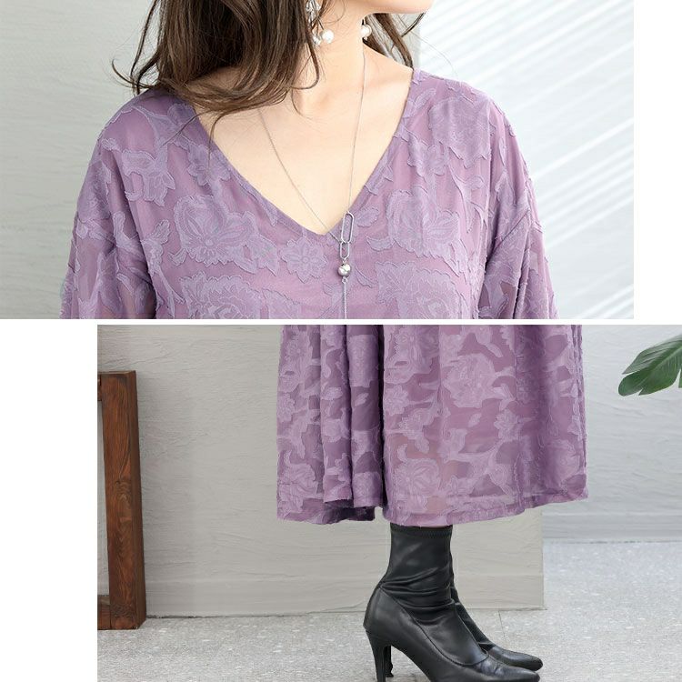 大きいサイズ レディース シフォンジャガードティアードワンピース　maru-6633