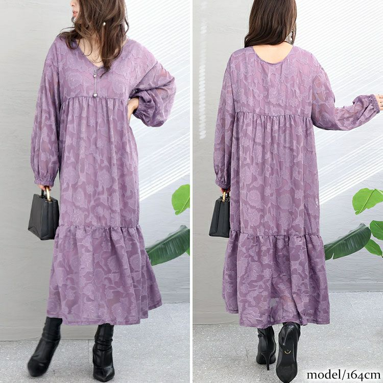 大きいサイズ レディース シフォンジャガードティアードワンピース　maru-6633