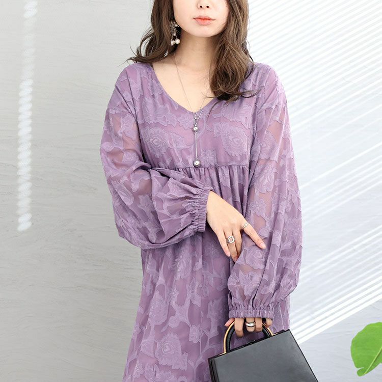 大きいサイズ レディース シフォンジャガードティアードワンピース　maru-6633