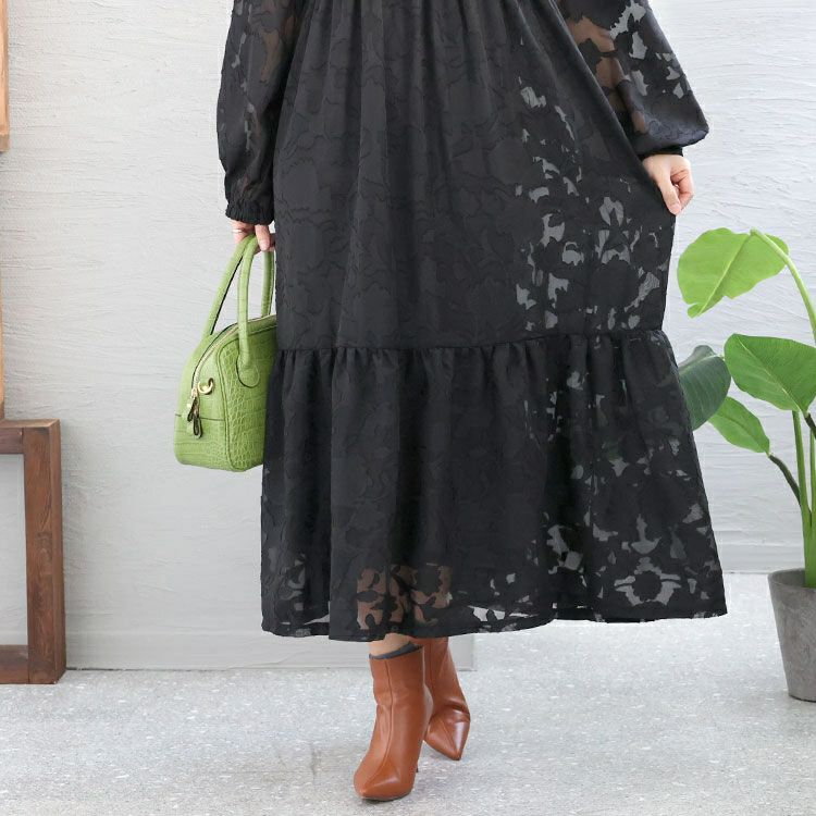 大きいサイズ レディース シフォンジャガードティアードワンピース　maru-6633