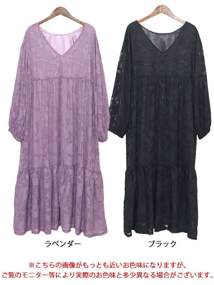 大きいサイズ レディース シフォンジャガードティアードワンピース　maru-6633