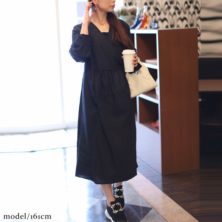 大きいサイズ レディース カシュクール切替えワンピース　fem-321