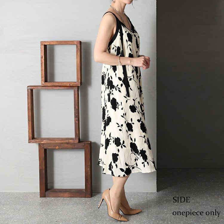 大きいサイズ レディース フラワーシルエット柄キャミワンピース＆ボレロセット　goldy-1179