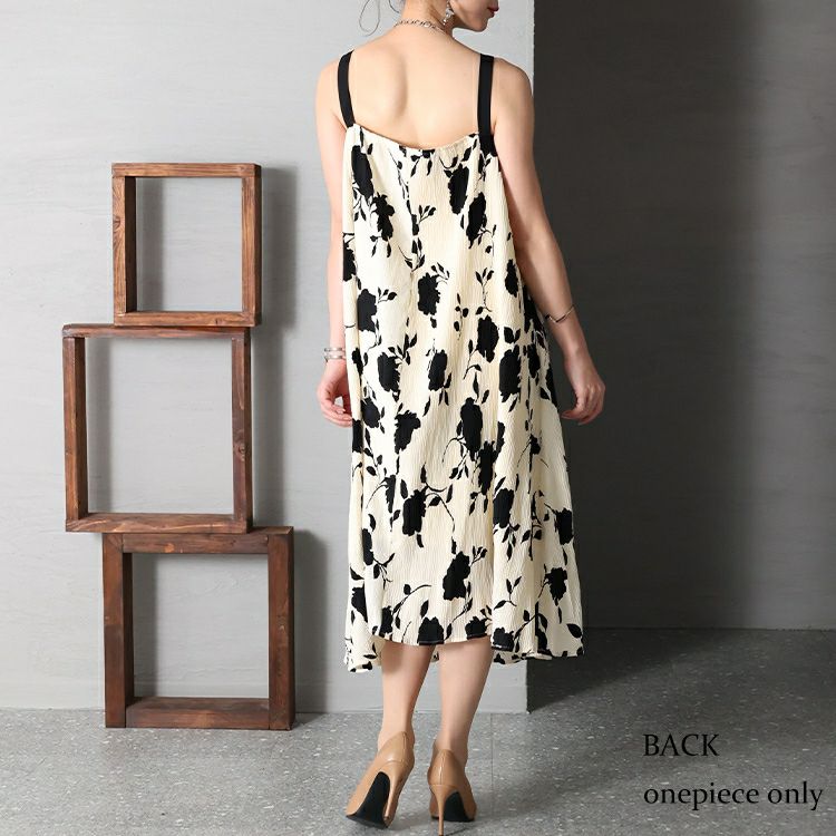 大きいサイズ レディース フラワーシルエット柄キャミワンピース＆ボレロセット　goldy-1179