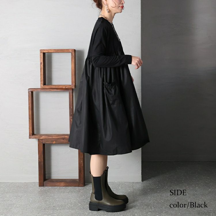 大きいサイズ レディース 異素材ドッキングAラインモードワンピース　goldy-1178