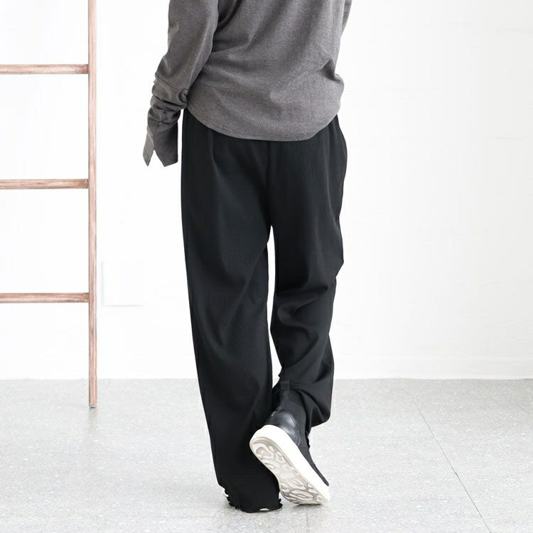 大きいサイズ レディース 裾メローリブワイドパンツ　humio-066