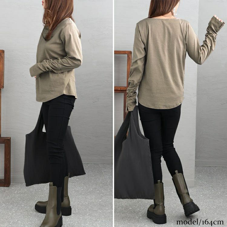 大きいサイズ レディース 指穴Vネックカットソー　wk-0334