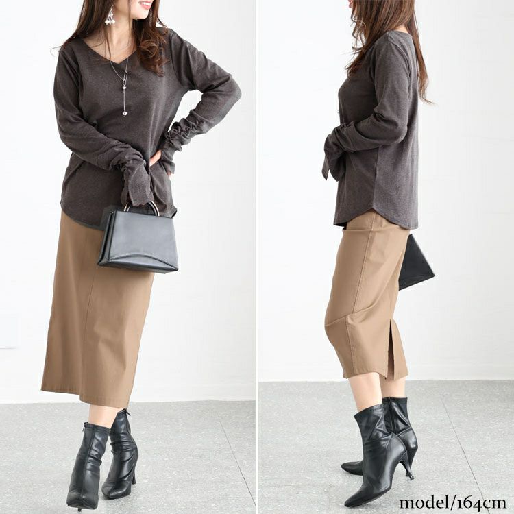 大きいサイズ レディース 指穴Vネックカットソー　wk-0334