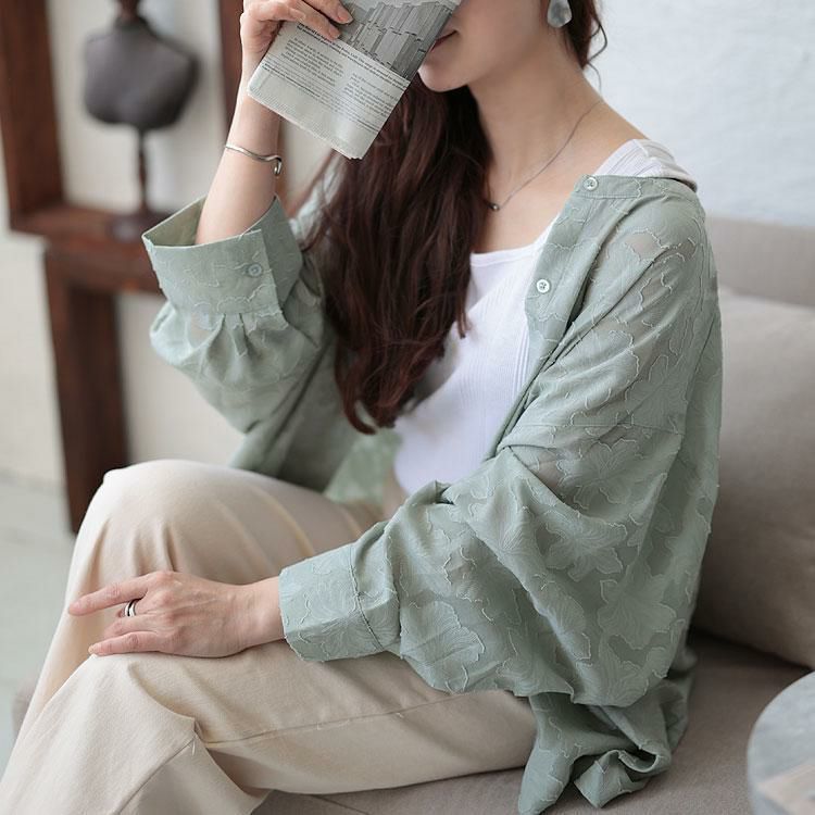 大きいサイズ レディース 花柄ジャーガードブラウス　sada-6838【ゆうパケット可】 グリーン