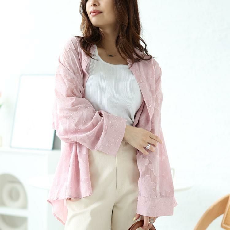 大きいサイズ レディース 花柄ジャーガードブラウス　sada-6838【ゆうパケット可】 ピンク