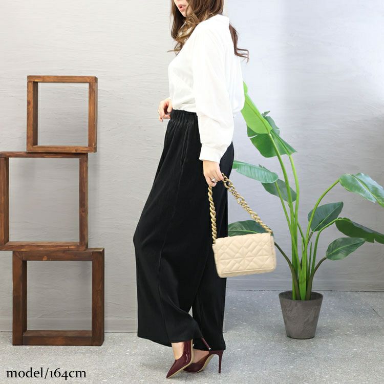 大きいサイズ レディース セルフカットプリーツパンツ　maru-6635