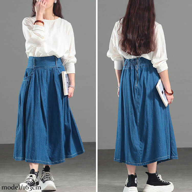 大きいサイズ レディース タックフレアデニムスカート　wd-0343