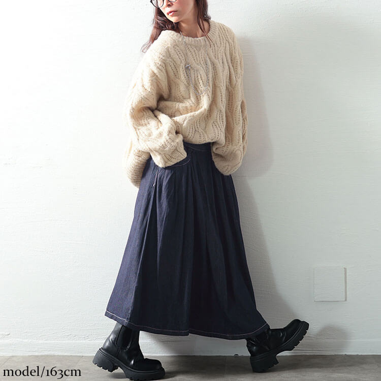 大きいサイズ レディース タックフレアデニムスカート　wd-0343