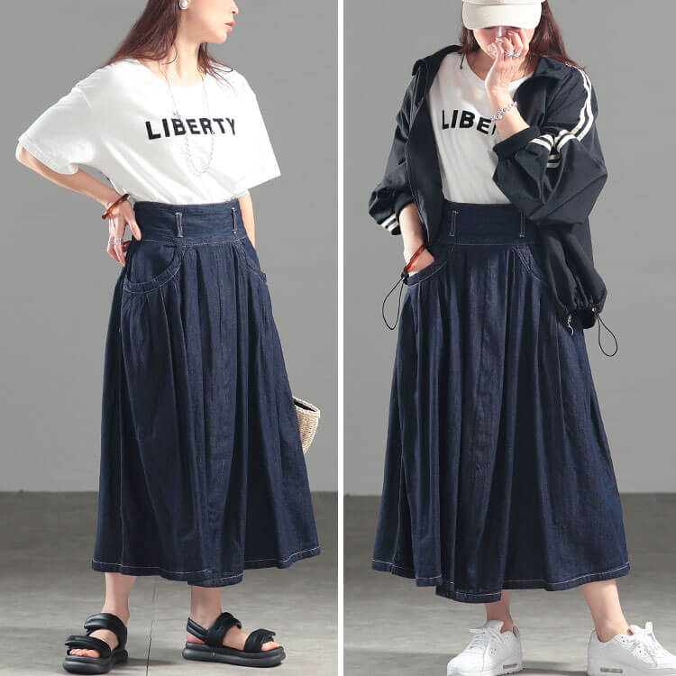 大きいサイズ レディース タックフレアデニムスカート　wd-0343