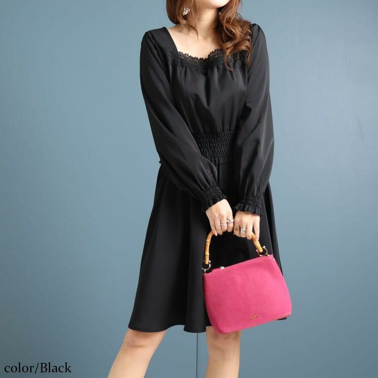 大きいサイズ レディース スクエアレースワンピース　fem-329 ブラック