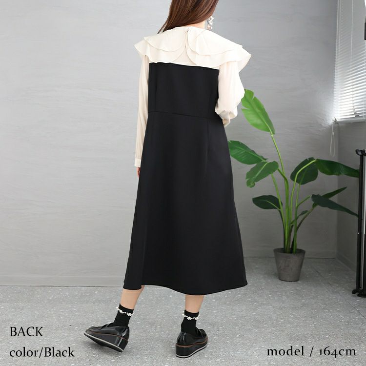 大きいサイズ レディース ふんわりシフォンドッキングワンピース　goldy-1202