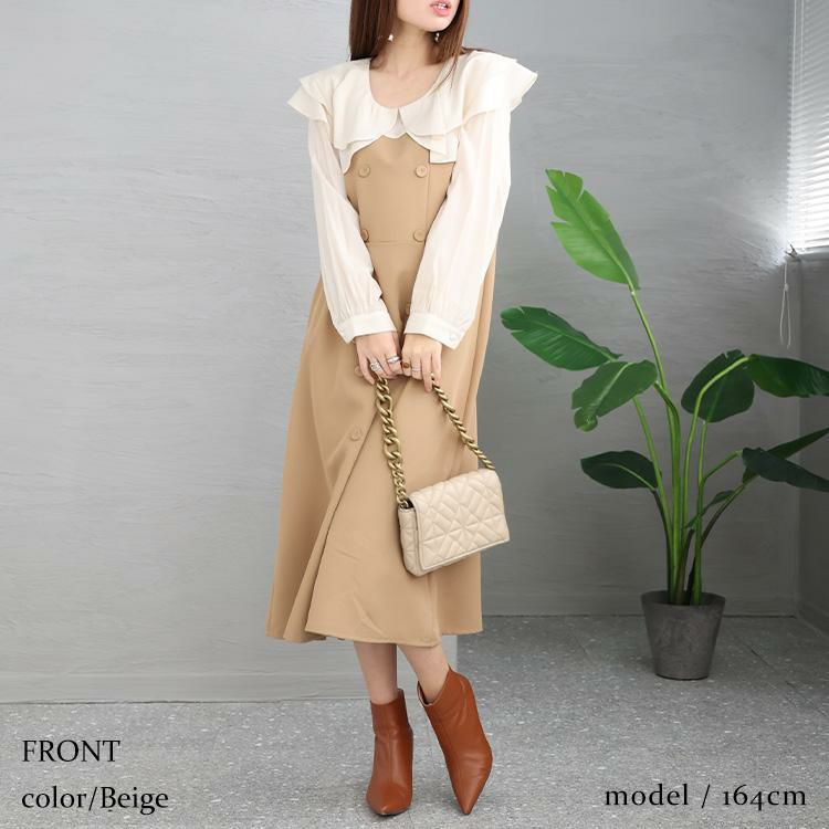 大きいサイズ レディース ふんわりシフォンドッキングワンピース　goldy-1202 ベージュ