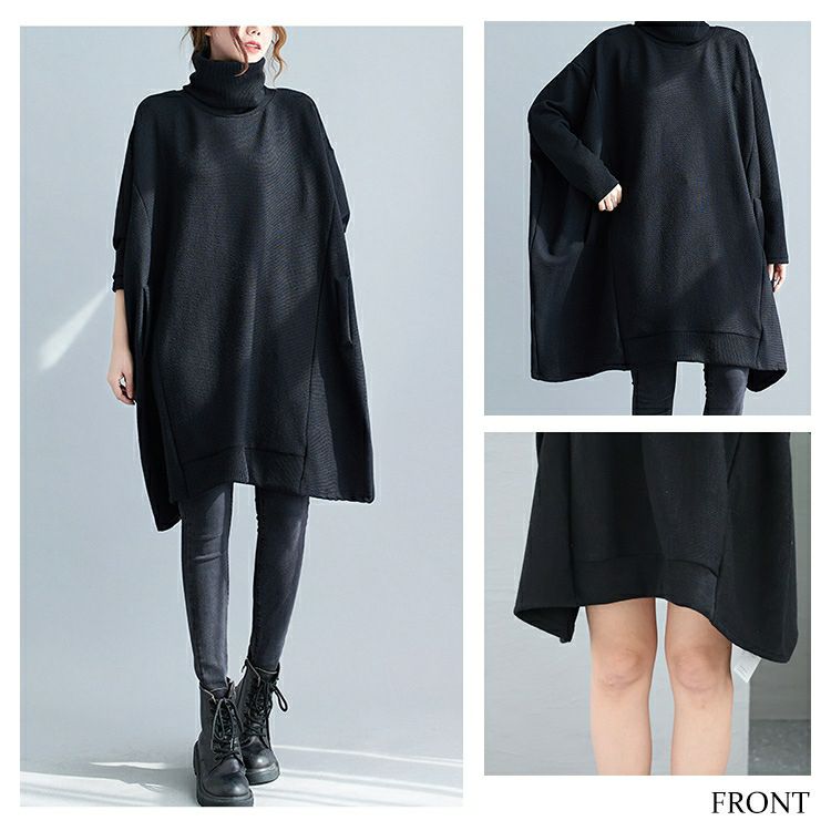 大きいサイズ レディース ハイネックリブニットドルマンプルオーバー　goldy-1177