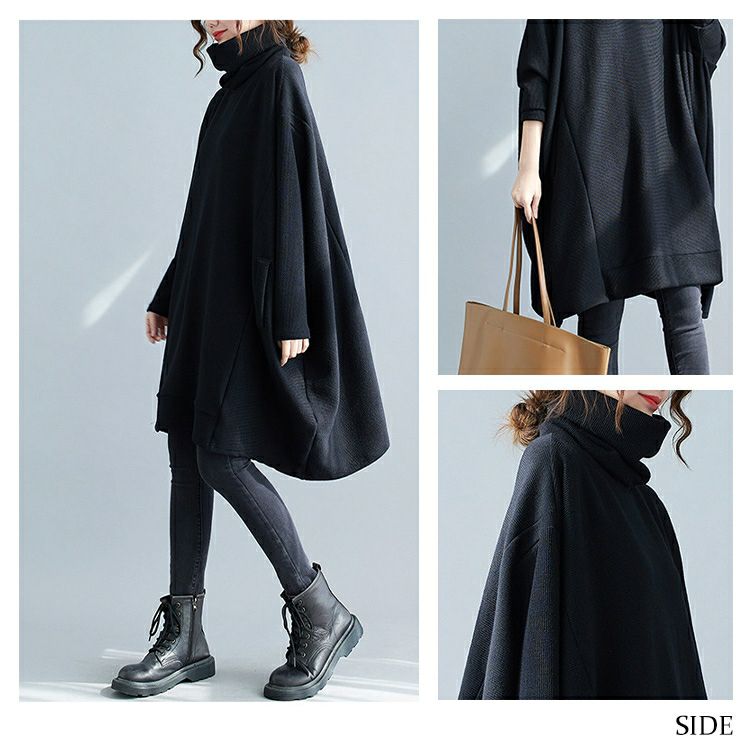 大きいサイズ レディース ハイネックリブニットドルマンプルオーバー　goldy-1177