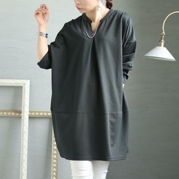 大きいサイズ レディース コクーン切替チュニック　fem-339 スミクロ