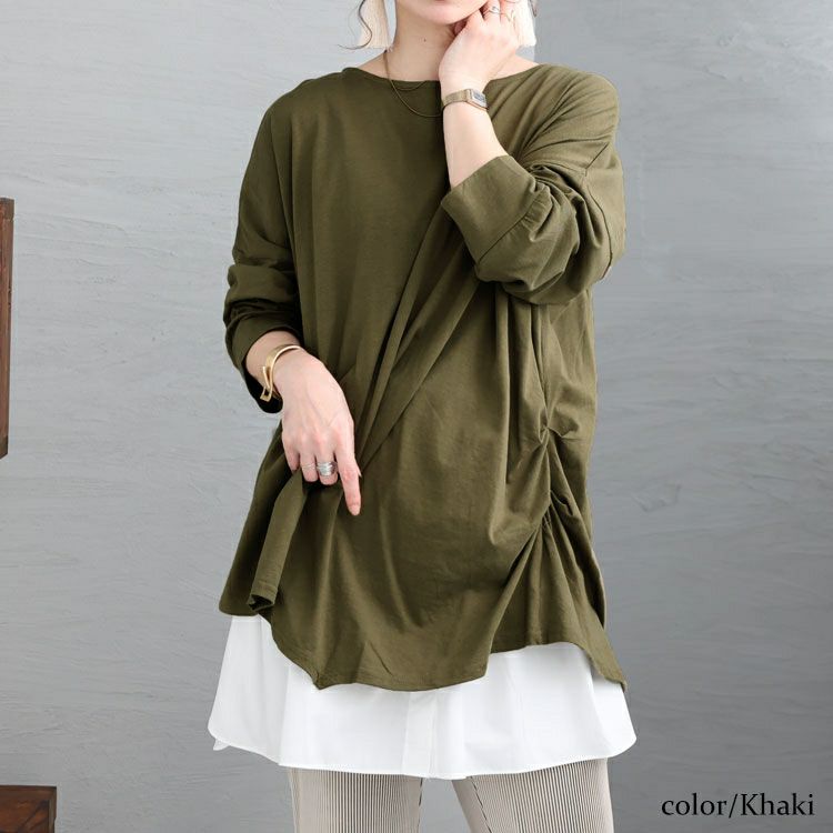大きいサイズ レディース アシメトリー裾タックＴシャツ　wk-0166