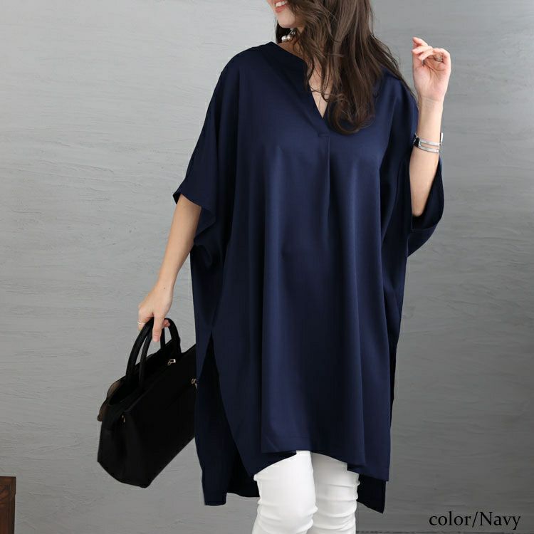 大きいサイズ レディース 後編み上げ半袖シャツチュニック bai-0134