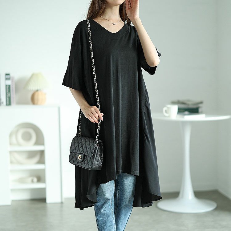 大きいサイズ レディース 異素材テールカットチュニック　mncut-122248f