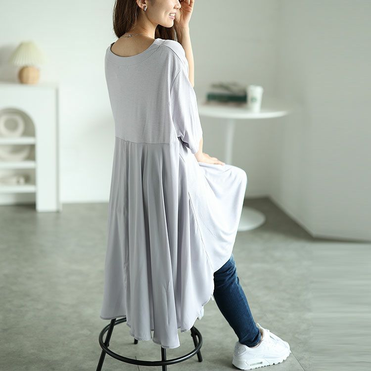 大きいサイズ レディース 異素材テールカットチュニック　mncut-122248f