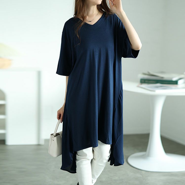 大きいサイズ レディース 異素材テールカットチュニック　mncut-122248f