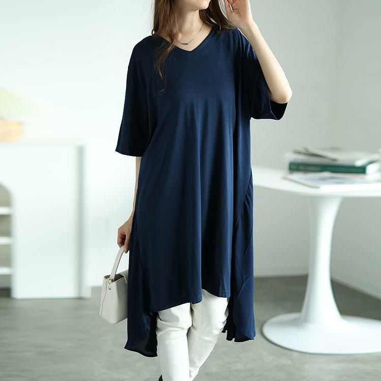 大きいサイズ レディース 異素材テールカットチュニック　mncut-122248f ネイビー
