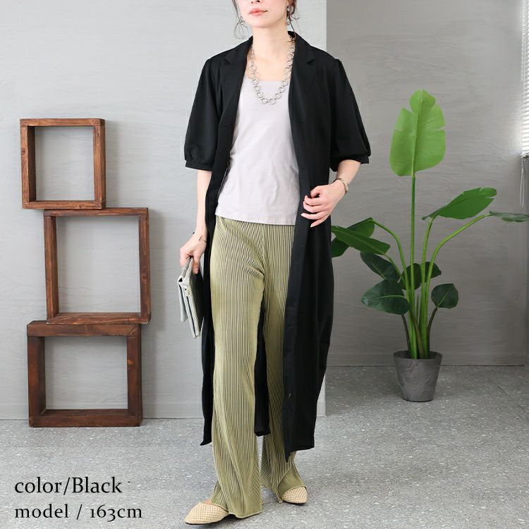 大きいサイズ レディース パフスリーブ開襟シャツワンピース　nw-23004