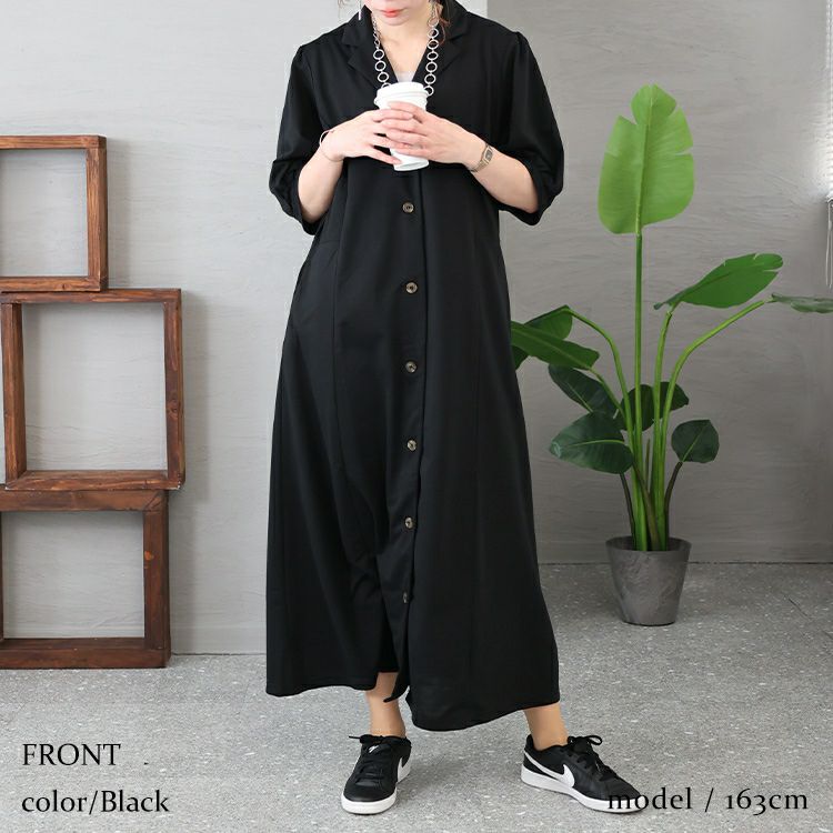 大きいサイズ レディース パフスリーブ開襟シャツワンピース　nw-23004